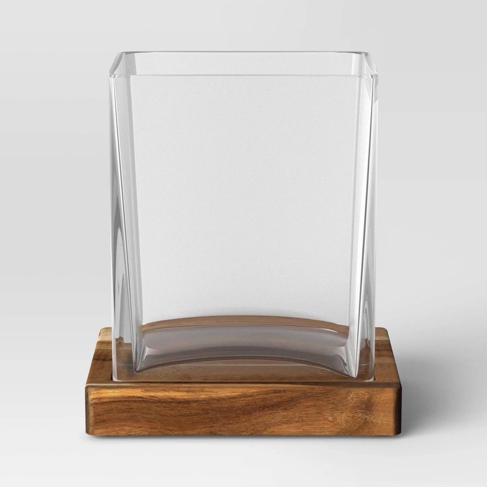 Threshold Small Glass Terrarium Wood Base 7.2x5.24x8" Natural Décor New